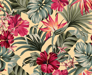 Exotic tropical flowers in trendy colors  artwork for tattoo, fabrics, souvenirs, packaging, greeting cards and scrapbooking,bed linen,wallpaper © Aglaia