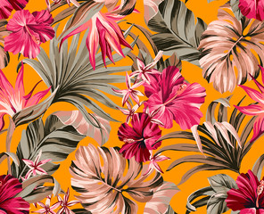 Exotic tropical flowers in trendy colors  artwork for tattoo, fabrics, souvenirs, packaging, greeting cards and scrapbooking,bed linen,wallpaper