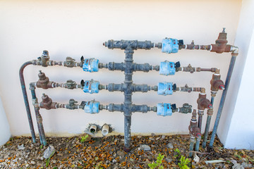 Water pipes with water taps and water meters