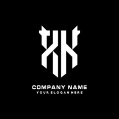 XK Initial letter Shield vector Logo Template Illustration Design, black and white color