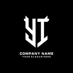 YI Initial letter Shield vector Logo Template Illustration Design, black and white color