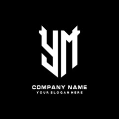 YM Initial letter Shield vector Logo Template Illustration Design, black and white color