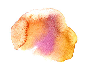 Color watercolor blurred spot of paint on a white background. Orange and maroon flow. Background for wedding invitations, cards, greetings. The concept of a spring banner. Cute illustration