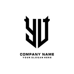 YU Initial letter Shield vector Logo Template Illustration Design, black and white color