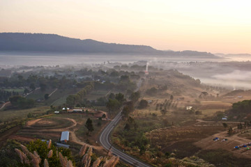 Morning mist covered by trees at Khao Takhian Ngo Phetchabun in Thailand