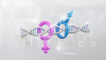 DNA with data and male and female symbol - 3d rendering