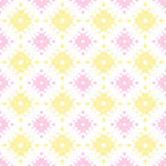 For symmetrical abstract composition. Seamless pattern of yellow, rosy and white colors.