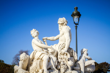 Fototapeta na wymiar The Seine and the Marne statue in Tuileries Garden, Paris