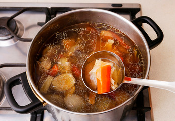 Steps of cooking chicken soup (broth)