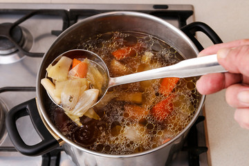 Steps of cooking chicken soup (broth)