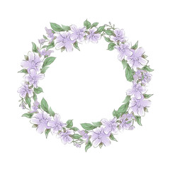 Watercolor tender wreath of lilac flowers