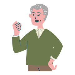 シニア　男性　おじいちゃん　拳を握っている