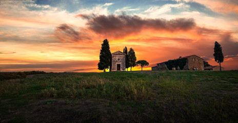 Beautiful sunset over Tuscany Italy
