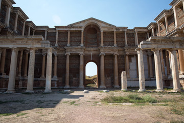 Sardes Ancient City which has gymnasium and synagogue ruins and columns in Salihli, Manisa, Turkey.