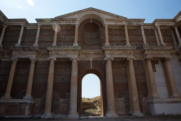 Sardes Ancient City which has gymnasium and synagogue ruins and columns in Salihli, Manisa, Turkey.