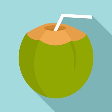 Coconut cocktail icon. Flat illustration of coconut cocktail vector icon for web design