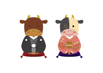 Fototapeta premium 丑年のイラスト。干支の素材。 十二支のキャラクター。