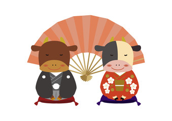 丑年のイラスト。干支の素材。 十二支のキャラクター。