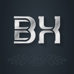 BX - initials or silver logo. Design element with line art option. B and X - Metallic 3d icon or logotype template. Vector.