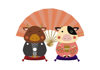 Fototapeta premium 丑年のイラスト。干支の素材。 十二支のキャラクター。