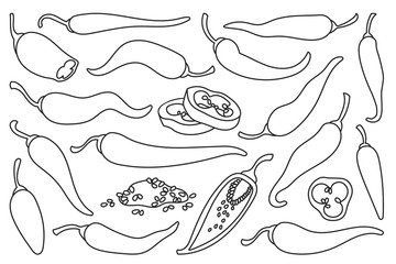 Pepper of chili line vector set icon. Vector illustration chili and pepper on white background . Isolated line set icon paprika.