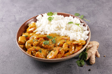 shrimp cooked with coconut cream and spice with rice