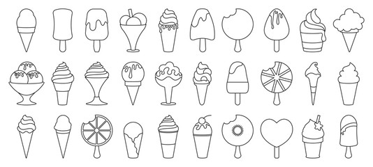 Ice cream line vector set icon.Vector illustration icon chocolate ice cream in cone.Isolated line set vanilla icecream.