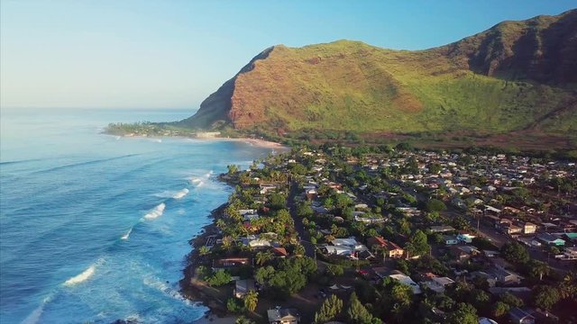 Aerial view of the Oahu's west coast with ocean