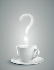 Cup of coffee with smoke in the form question marks