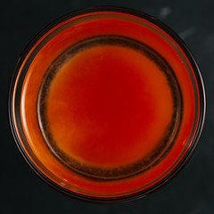 Top view. Bloody Mary cocktail with vodka and tomato juice