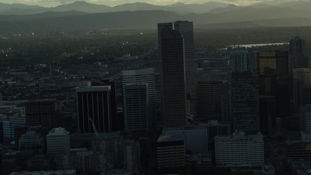 Denver skyline sunset aerial mountains sunflares 45 mm zoom lens Inspire 2 ProRes 422 HQ circling right