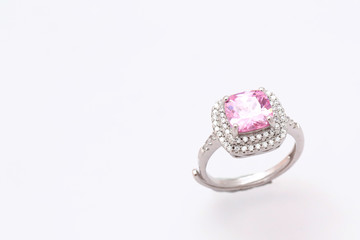 Pink gem stone and diamond on silver ring,Valentine Day