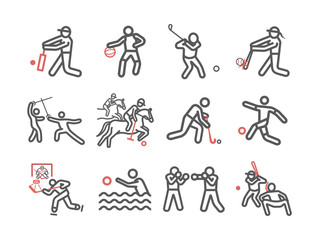 Kinds of Sports line icons set. Sports players. Vector signs for web graphics