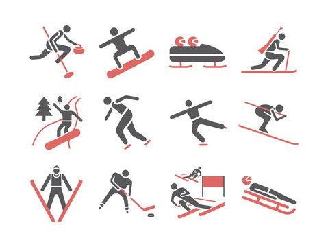 Winter sport. Flat icons. Skiing. Vector signs for web graphics