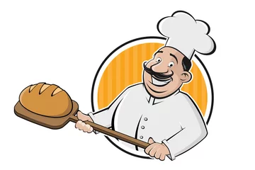 Foto op Plexiglas funny cartoon sign of a baker holding a delicious bread © shockfactor.de