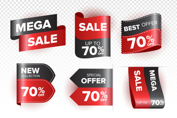 Red black ribbon sale banners isolated.