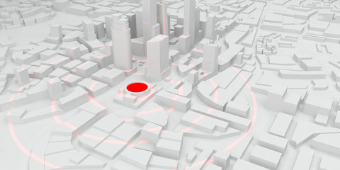 red rings of epicenter in the white city