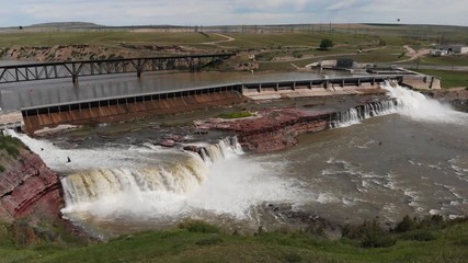 Aerial Circle Shot, Birds Fly Around Rainbow Dam, Great Falls, Montana