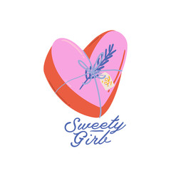 Beautiful love print with Valentines day elements. Romantic and cute elements and lovely typography. Vector hand drawn illustrations and lettering. Good for wedding, scrapbook, logo, t shirt design.