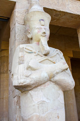 Mortuary temple of Hatshepsut. Statue of woman pharaoh. Valley Of The Queens Luxor, Egypt.