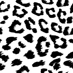 Leopard pattern design in black and white colors - funny monochrome drawing seamless pattern. Lettering poster or t-shirt textile graphic design. / wallpaper, wrapping paper.
