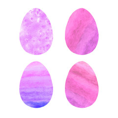 Set of watercolor abstract eggs. Easter elements, backgrounds and textures. Isolated, Hand drawn and carved
