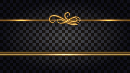 Gold borders with glowing glitter effect. Design element isolated on transparent background with light shine for template decoration. Vector illustration