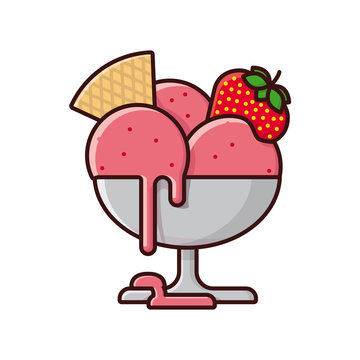 Strawberry ice cream bowl isolated color vector illustration  for #StrawberryIceCreamDay - 15th of January