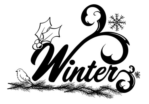 Winter Word Art Black and White