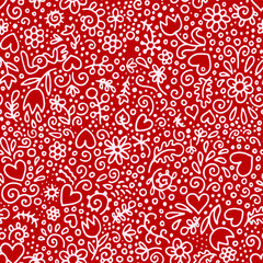 seamless floral repeat valentine vector pattern with hearts