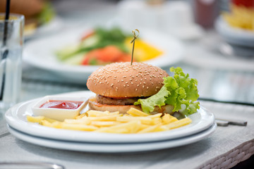 Burger on a plate. Burger Party