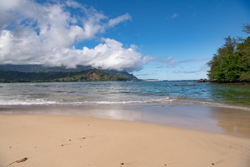 tropical Hanalei beach on Kauai Island, Hawaii
