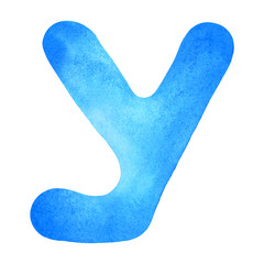 Monogram letter Y made of watercolor. Classic blue hand drawn alphabet