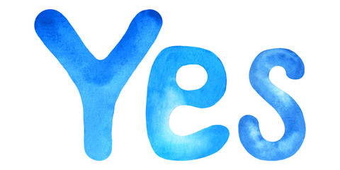 Yes. Watercolor word, hand painted in classic blue watercolor and isolated on a white background